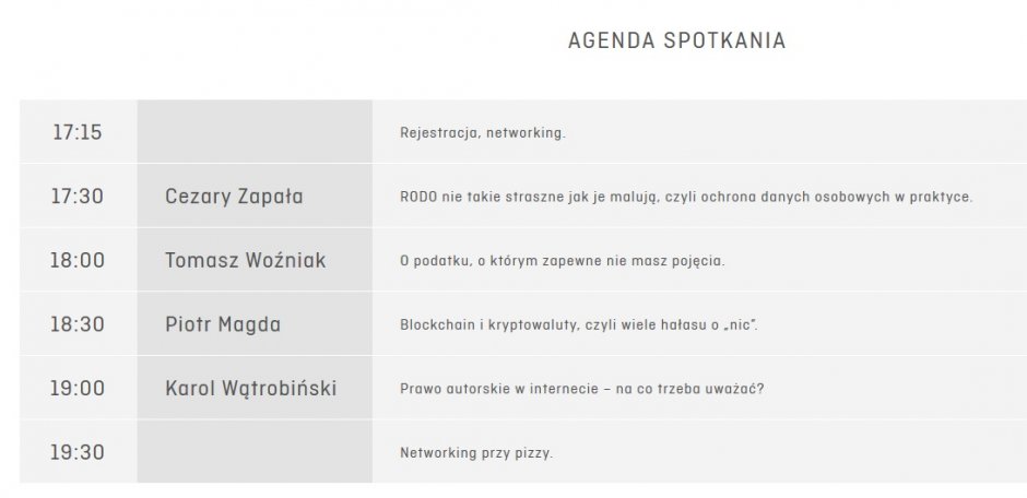 agenda spotkania TechKlub